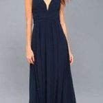 Lulus Lulu’s Navy Blue Leading Roll V Neck Ruched A Line Chiffon Maxi Dress Sz.M NWT Photo 0