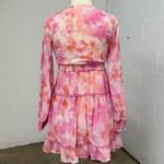 Japna Watercolor pink tie dye flowy bow tiered dress Photo 1