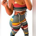 Women's Medium Summer Bodycon Striped 2 pc Jumpsuit/romper Ribbed Knit Size undefined Photo 0