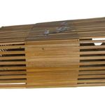 Vintage Bamboo Folding Packable Hand painted Cherry Blossom Floral Flower Purse Brown Photo 2