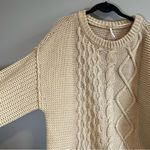 Free People Women’s Dream Cable Knit Tan Sweater Oversized Small Photo 5