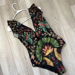 Averie Blaise Swimsuit plunge animal print ruffle one piece womens Black (large) Photo 1