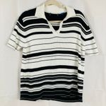 VTG Womens L White & Black Stripe Ribbed Polo Sweater Preppy 90s Old Money Retro Size L Photo 0