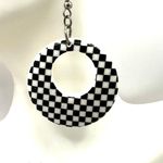Black and white check circle drop earrings Photo 3