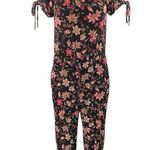 Xhilaration Multicolor Floral Short Puff Sleeve Scoop Neck Tie Jumpsuit Size S Photo 0
