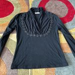 y2k 90’s style Vintage Retro Black Stretch Dressy Floral Sequin Long Sleeve Top Photo 3