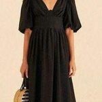 Farm Rio  Puff Sleeve Open Back Midi Dress In Black Size SZ Medium, $289 Photo 0