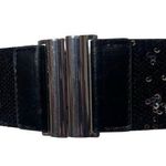BCBGMAXAZRIA Sequin Statement Belt Black Silver Stretch Wide waist Whimsigoth Punk Sz Small Photo 0