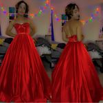 David's Bridal  Red Strapless Prom Dress Photo 0