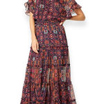 MISA Los Angeles MISA ❀ Para Chiffon Ruffled Top ❀ Talitha Tile Multi Print ❀ Gathered Sleeve ❀ M Photo 0