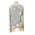 Wildfox Star Print Thermal Henley Long Sleeve Top Gray Size XS Photo 4