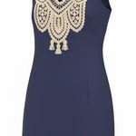 Lilly Pulitzer True Navy Shimmer Gold Embroidered Neck Shift Dress Size 2 Photo 0