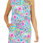 IBKUL Dress Womens XL Blue Floral Golf Active Sleeveless UPF 50 Sun Zip Pockets Photo 0
