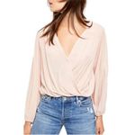 Free People Check On It Pink Nectar Crinkle Wrap Long Sleeve Blouse Size Medium Photo 8