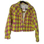 Main Strip  Tweed Jacket Women S Neon Yellow Pink Houndstooth Cropped Maximalist Photo 1