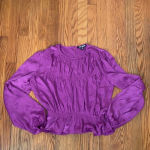 Steve Madden Pyper Satin Crew Neck Long Sleeve Ruffle Hem Blouse Purple XS NWT Photo 1