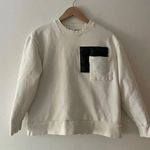 ZARA White Faux Black Leather Pocket Trendy Crewneck Sweatshirt Photo 0