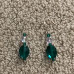 Emerald Green and Clear Drop Earrings Artisan Handmade Photo 3