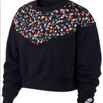 Nike NEW Sweatshirt Cropped Black With Floral Print Fleece Women's Large $65 Photo 3