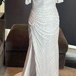 Women’s White Fully Sequined Off the Shoulder Dress Leg Slit Zip Up Back Size 8 Photo 0