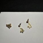 Rhinestone Christmas Tree Pierced Earrings & Brooch Pin Matching Set Gold Tone Photo 5