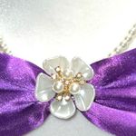 “Dainty Dapper”Elegant Purple Satin bowtie necklace with pearl design. Photo 5