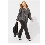 Torrid Black Leopard Print Peplum Satin Button Front Long Sleeve Top Size 3X Photo 1