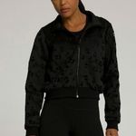 Good American NWT Laser Cut Scuba Cropped Jacket Black Leopard Mesh Full Zip Photo 2