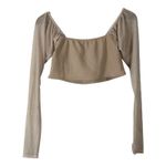Pretty Little Thing Crop Top Womens 12 Beige Long Mesh Sleeve Boho Coquette Ballet Photo 2