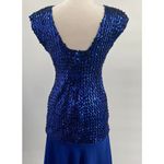Vintage 70s 80s Sequin Chiffon Hem Midi Dress Cocktail Cobalt Blue Womens Small Photo 8