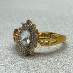 Stunning Gold Sparkle Halo Marquise Aquamarine Statement Piece Ring Size 7 Photo 7