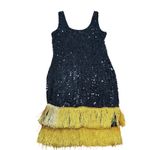 As You Wish Black Sequins Fringe Lined Flapper Large Size 12 Photo 7