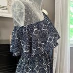 Allison Joy  One Shoulder Ruffle Navy White Print Sundress Size M Photo 13