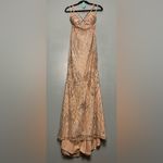 Jump NWT  Apparel Sequin Lace Up Back Spaghetti Strap Formal Gown Champagne Blush Photo 2