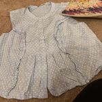 Madewell  swiss dotted ruffle blue & white top size L Photo 6