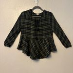 Holding Horses Anthropologie  green plaid tie front ruffle peplum top size medium Photo 2