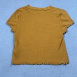 Forever 21  Top Women's M Mustard Yellow Ribbed Lettuce Trim Cropped T-Shirt Photo 1