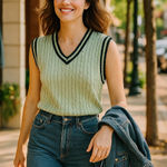 Vintage Pastel Green Cable Knit Sweater Vest Unisex Size L Photo 0