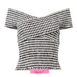 Revolve Cupcakes Cashmere Bowman Top Off-The-Shoulder Smocked Gingham Wrap Bardot Blouse Photo 6