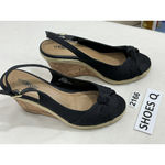 Seychelles Womans Willshire Wedge Black Fabric Peep Toe Cork Heel Sandal 8.5 M Photo 1