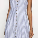 American Eagle  Striped Button-Front Mini Dress | Blue White Sleeveless A-Line | Photo 0