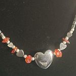 New Hand Crafted Heart Shaped Carnelian and Hematite Bead Necklace Gray Photo 1