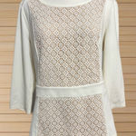 Ann Taylor  Ivory Lace Inset Knit Top Romantic Feminine Boho Workwear Size L Photo 0
