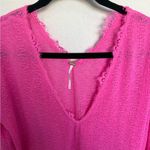 Free People Dream Girl Hot Pink V-Neck Bishop-Sleeve Sheer Knit Sweater Small Photo 3