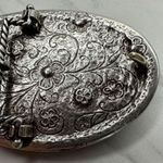 Rhinestone Studded Floral Silver Tone Oval Western Belt Buckle Statement ✨ Photo 5