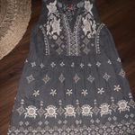 Johnny Was  LA Embroidered Tank Dress grey 3X linen neutral $400 casual boho fall Photo 0
