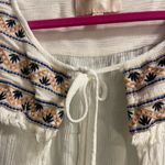Skies Are Blue White 3/4 Length Tie Front Top Embroidered Fringe Boho Top Size S Photo 5