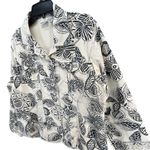 Chico's Shirt Jacket Women L Cream Black Floral Cotton Boho Chic Indie Casual Photo 1