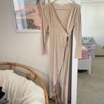 Baltic Born  Serena Shimmer Velvet Wrap Maxi Dress Pearl Champagne Large Photo 1