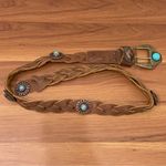 Bebe Vintage Y2K Brown Braided Leather Studded Faux Turquoise Southwestern Belt Photo 2